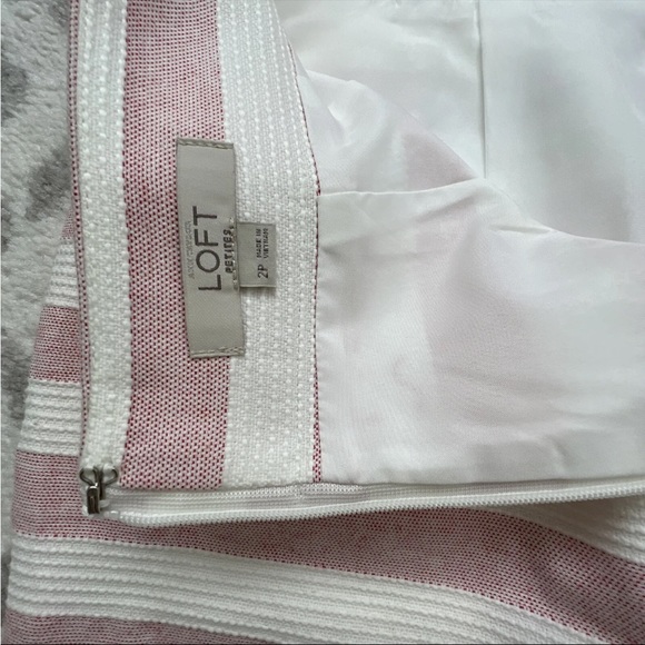 loft pencil skirt 2P pink white stripe chambray w buttons & pockets - Picture 4 of 8